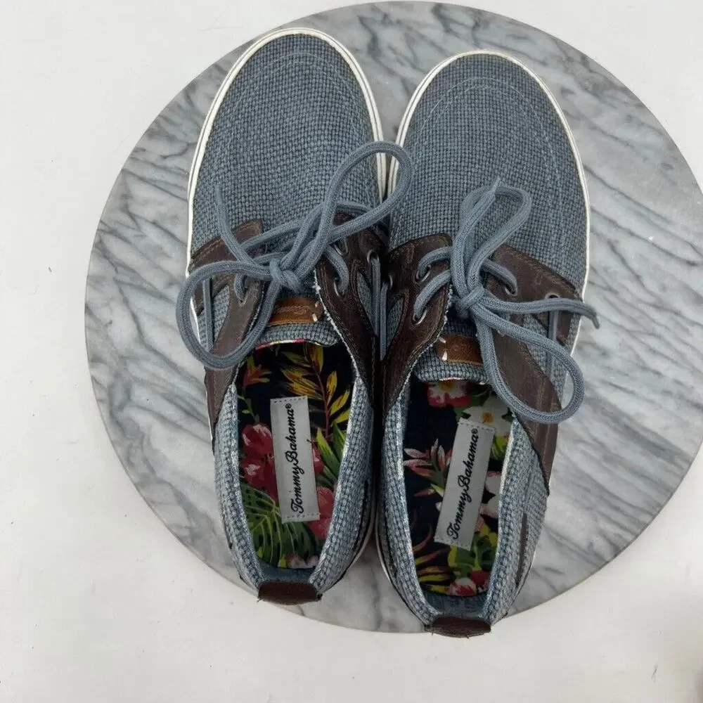Tommy Bahama Mens 9.5 Boat Shoes Blue‎ Brown Sandrino Sneakers Lace Up TB7F10147